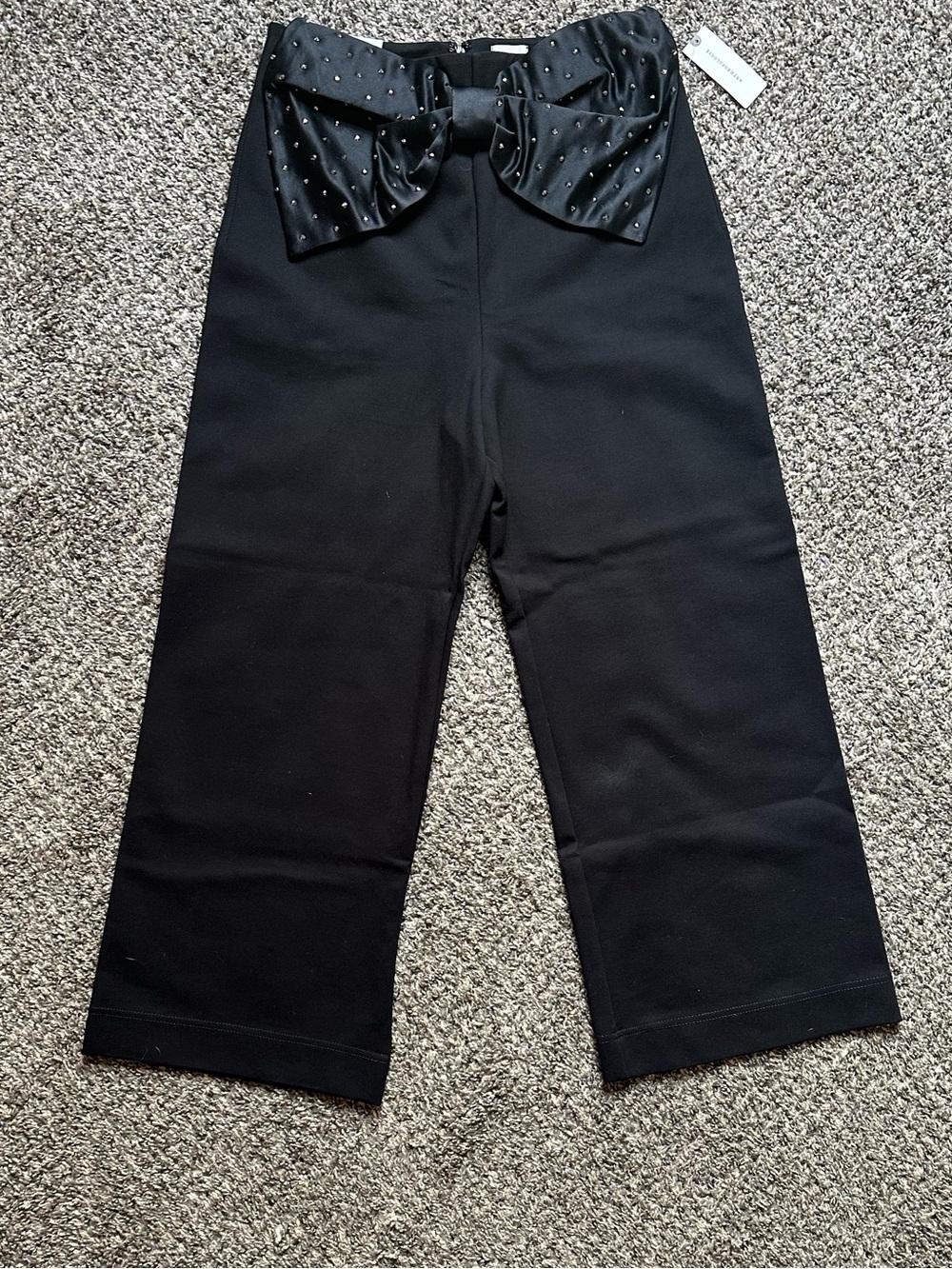 Maeve Black Wide-Leg Pants with Studded Bow